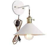 Plug-In Dimmable Wall Sconce Lamps Lighting Fixture withIn-line Cord Dimmer Switch,White Macaron Wal