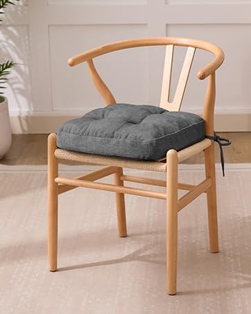 chair cushions for dining chairs, dining chair cushions, tufted indoor chair pads with ties & non slip backing, seat cushions for kitchen chairs 16.5” x 16.5” x 3.5”, set of 6, grey grey pack of 6