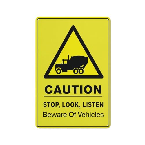 Caution Stop Look Listen Beware Of Vehicles Sign 12X8 Inches Metal Aluminum Signs, Weather Resistant, Weatherproof, Indoor Or Outdoor