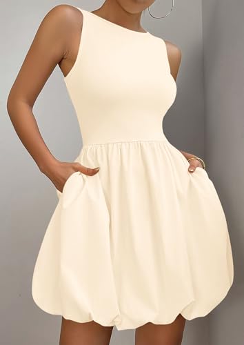 Image of PRETTYGARDEN Summer Dresses for Women 2026 Casual Mini Short Cocktail Dress Sleeveless Tank Crew Neck Bubble Sundress Pockets