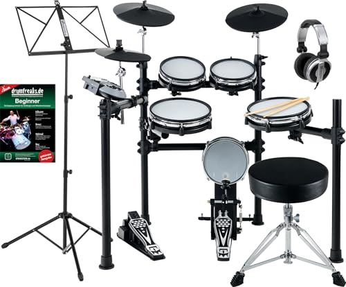 XDrum DD-530 Batería Electrónica con 3 pads de platillos, 4 mesh heads, 1 kick, rack, 45 kits, 455 sonidos. Incluye banqueta, auriculares, escuela y atril para partituras.