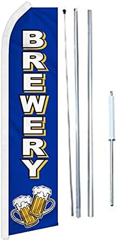 Brewery Flag Pack of 1 | 2.5 ft by 11.5 ft Outdoor Brewery Feather Flag | Brewery Business Advertising Flag | Weatherproof Business Flag (Complete Hybrid Pole Set Included)