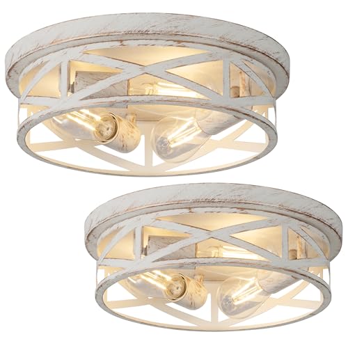 Deckenleuchte in der Nähe von Deckenleuchten, 3-flammig, bündige Deckenleuchte, 33 cm, Weiß und Gold, halbbündige Montage, Deckenleuchte für Haus, Schlafzimmer, Waschküche, Flur, Küche, 2 Stück