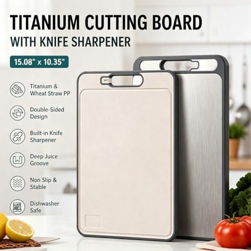 Titanium Cutting Board with Knife Sharpener,15.08" x 10.35" - image 2
