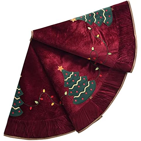 X.Sem Dark Red Velvet Christmas Tree Skirt Cover