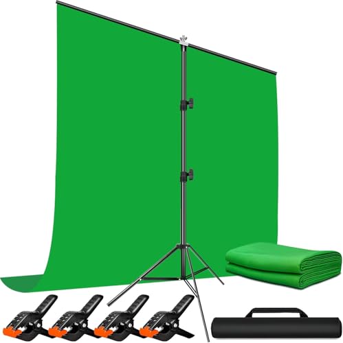 Heysliy Fond Vert avec Support,1,5x2m Pliable Toile de Fond Photo Studio Green Screen pour Vidéo, Photographie, Chromakey, Jeux, Youtube