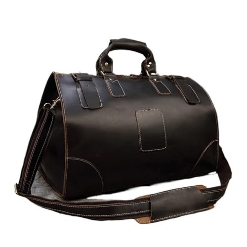 JSEIAJB Men Leather Travel Bag Large Capacity Women Travel Duffel Cowhide Weekend Luggage Bags Travel Handbag