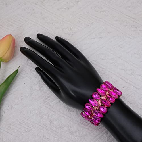 Women's Statement Stretch Bangle Wide Teardrop Marquise-Shape Crystal Elastic Bracelet Art Deco Bridal Jewelry4