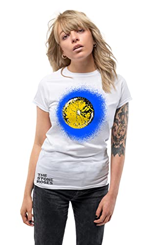 Image of Rock Off officially licensed products The Stone Roses T Shirt Blue Lemon Oasis Manchester Womens Skinny X-Large