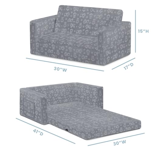 Delta Children - Serta Perfect Sleeper Kids 2-Seater Sofa, Convertible 2-in-1 Flip Open Toddler Couch Sleeper, Foam Chair for Playroom & Bedroom, Bed Lounger, Comfy Play Sleeping Lounge Chair, Grey by Delta Children - Image 2