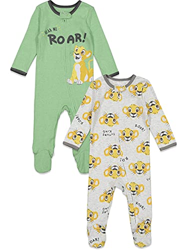 Disney Lion King Baby Boys Long Sleeve 2 Pack Sleep N' Play Footies 3-6 Months Green/Gray