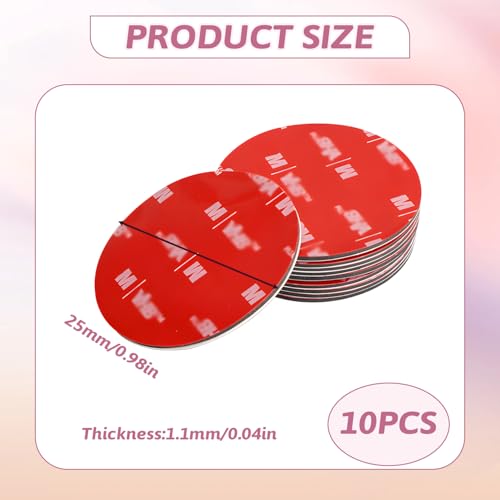 10 Stück Doppelseitige Klebepads, 25mm Rund Klebepads Extra Stark Wasserfest Hochtemperaturbeständig Klebepads Doppelseitig für Armaturenbrett/Windschutzscheibe Saugnapf Telefonhalter Auto-DVR(Rot)