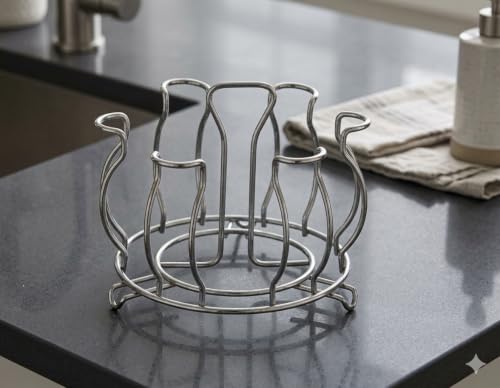 Image of Stainless Steel Glass Holder Stand for Kitchen Counter, Water Tumbler Organizer Rack, Drinking Cup Storage, Rust Resistant Glass Drying Stand, Modern Countertop Kitchen Organizer