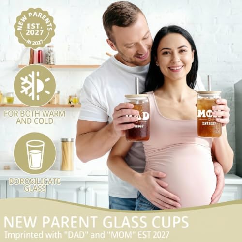 Image of New Parents Gifts Set for Couples,Gender Reveal Gifts with Mom and Dad Glass Cups,Pregnancy Gift Basket for New Parents,Pregnancy Announcemen (2027)