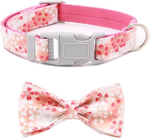 Collier floral pour chien avec nœud papillon amovible rose de finition soignée
