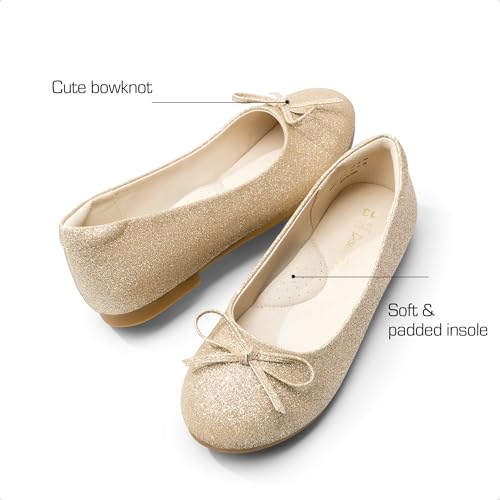 Dream Pairs Girls Dress Shoes Fashion Bow Ballet Flats Slip-On Flower Girl Shoes For Wedding, School, Party, Birthday,Size 2 Little Kid,Gold/Glitter,Kfl216 thumb #2