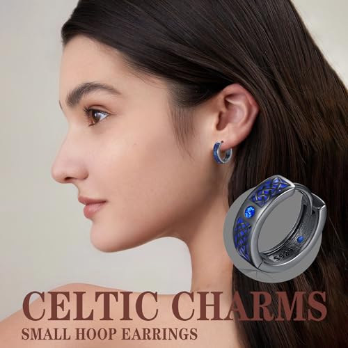 Odinstone 925 Sterling Silver Norse Viking Runes Hoop Earring Celtic Knot Earrings for Men Women Hypoallergenic Huggie Hoops Jewelry Gift3