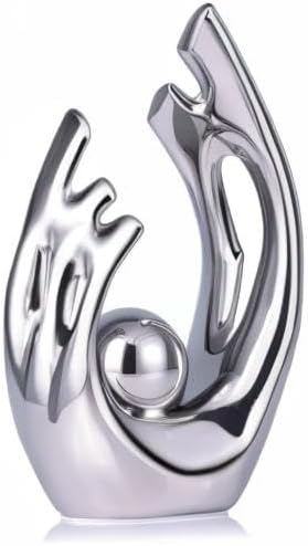 Vista 8 de LCCCK Decoración estética plateada de 9.5 pulgadas de alto, soporte de TV, centro de mesa funky, estatua y escultura de cerámica de arte abstracto