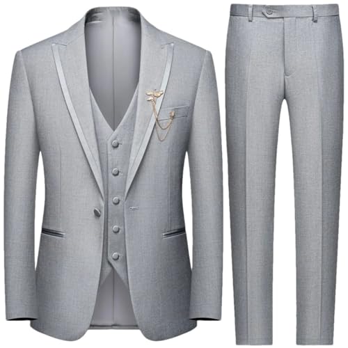Men 3-Piece Slim Fit Elegant Suit Business Wedding Groom Jacket Vest Pants Formal Set