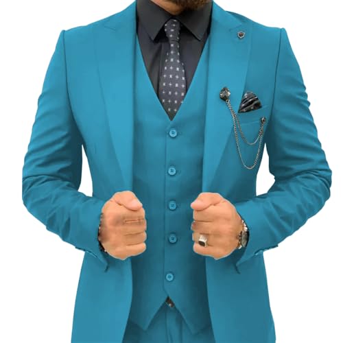 Men's Suit 3 Piece Tuxedos Waistcoat Two Button Slim Solid Blazer Groomsmen Fit Jacket Pants Set3