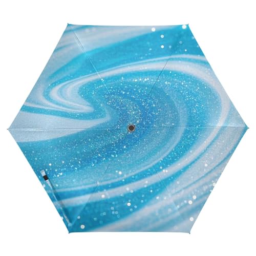 Fake Glitter Marble Fashion Blue UV50+ Compact Umbrella Water, Sun & Rain Resistant Auto Open Golf Umbrellas Auto Open