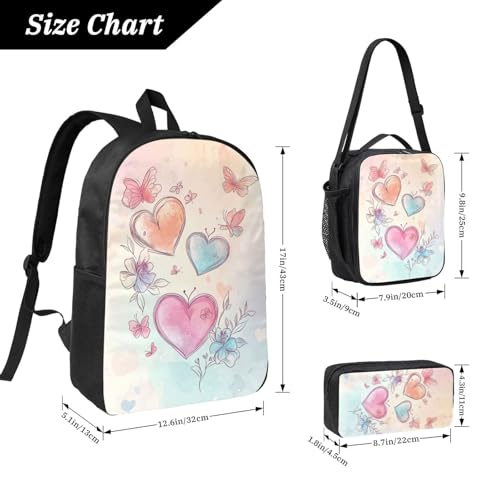 Cute Cartoon Heart Backpacks 3 Pcs Casual Multifunction Backpack with Fun Graphic Cartoon Print for Camping Touring2