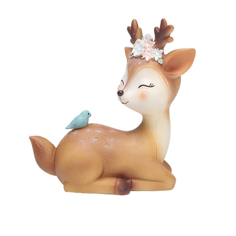 Resin Fawn Doe Figurines Toys, Cute Deer Cake Toppers Statues Baby Shower Birthday Wedding Party Decor
