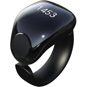 tasbih zikr smart ring adjustable counter 2 sizes 18 and 20 mm app support digital counter prayer reminder ring waterproof 4 digit finger counter zikr ring for muslims black