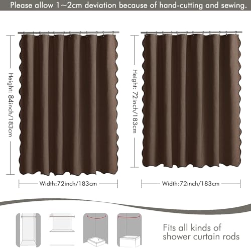 MIULEE 84" Long Scalloped Shower Curtain Linen Textured with 12 Metal Hooks Cute Extra Long Heavy Duty Washable Waterproof Cloth Shower Curtains with Black Border for Bathroom Hotel Bathtub,Brown by MIULEE - Image 6