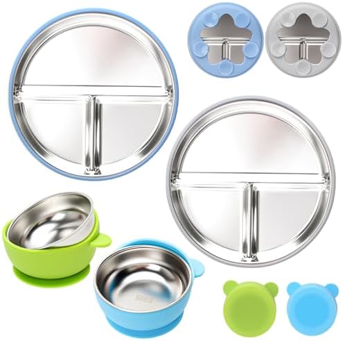 MISSLILI Stainless Steel Baby Plate and Bowls with Suction - 4 Pa...