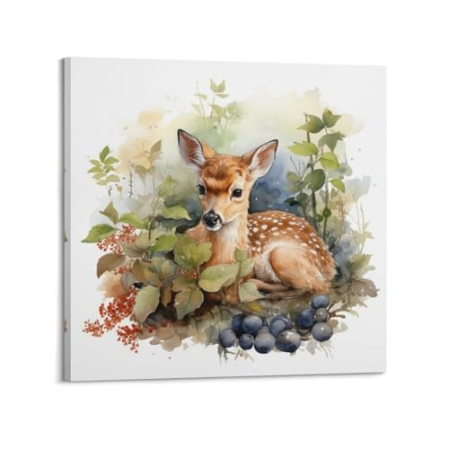Poster faon allongé décoration murale chambre enfant toile 50x50