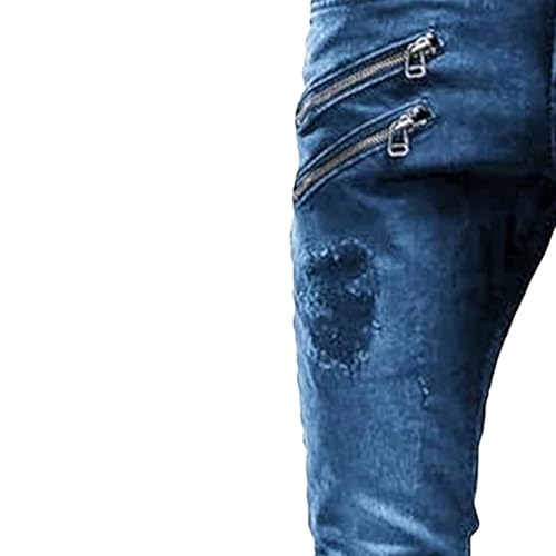 Ripped Jeans Men Skinny Fit Punk Biker Style Cargo Denim Pants with Zipper Buckle Streetwear3