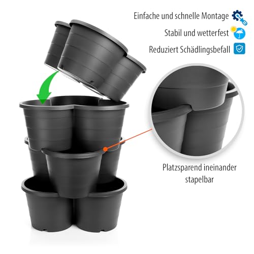 BigDean 4er Set Pflanzturm ideal für Erdbeeren, Kartoffeln & Kräuter – Kartoffelturm stapelbar in Anthrazit – Erdbeerturm aus wetterfestem Kunststoff & Made in Europe