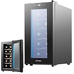 Weinkühlschrank 10 Flaschen 28 Liter LED Beleuchtung Weinkühler Weinklimakühlschrank Mini Kühlschrank Wein Kühler Minibar mit Glastür