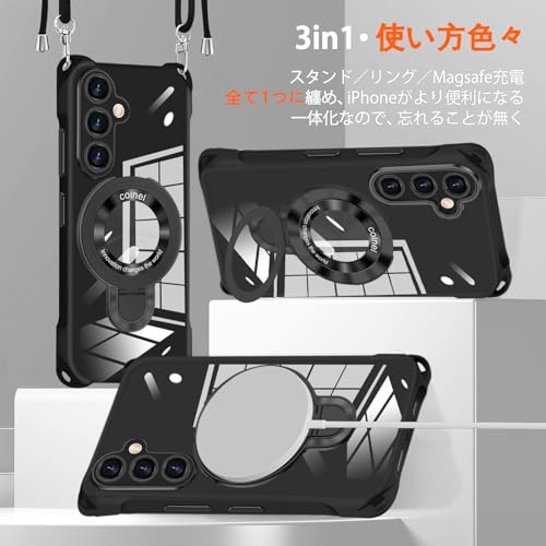 Samsung Galaxy S25 用 ケース MagSafe対応 TPU リング付き ネック ショルダー ア SC-51F 縄掛けケース 透明 肩掛け 斜めかけ 韓国 可愛い 縄掛け カバー 丸型スタンド付き 縦横両対応 耐衝撃 ストラップホール付き あいほん ギャラクシー s25 SCG31 スマホケース 滑り止め 全面保護