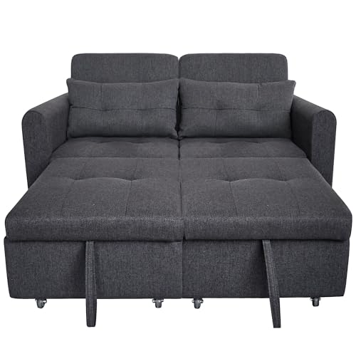 Sofá loveseat 3 en 1 gris con respaldo ajustable, cojines y bolsillos laterales 8