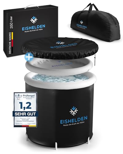 Eishelden Premium Eisbad (80 cm Ø) XL Komplettset - Kryotherapie für Sportler & Anfänger, erleben Sie die regenerative Kälte zu Hause - Eistonne mit 5 dicken Isolierschichten