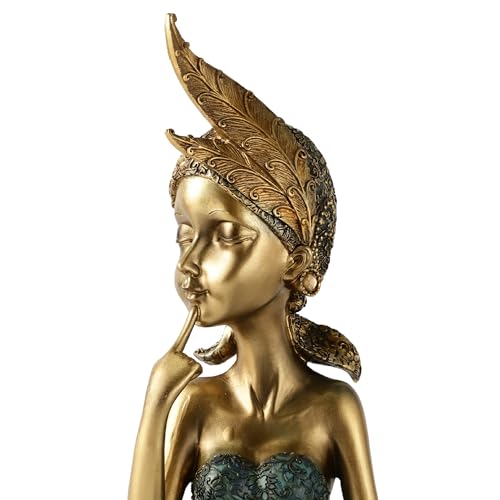 Image of ARMONIA Premium Embossed Gold & Turquoise Figurine with Ornate Headpiece - Feminine Beauty Sculpture for Home Decor, Gifting & Ambience, Showpiece Figurine for Home Decor Gift, Wedding & Housewarming