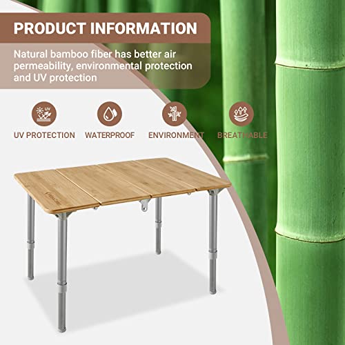 Kingcamp Bamboo Folding Table Camping Table With Adjustable Height 4-Folds Compact Small Lightweight Portable Picnic Camp Table For Outdoor Backpacking Beach Rv Travel Tailgating Barbecue, 1-2 People #TOP3