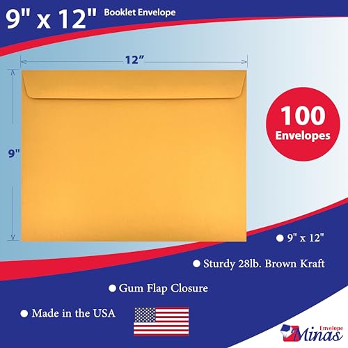 Envelope de livreto 100 Minas Envelope 23 cm x 30,5 cm, premium 12,7 kg, 100 envelopes (Kraft)