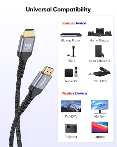 ZeniKon 8K HDMI ARC/eARC Cable for Soundbar to TV 3FT, eARC HDMI Cable 2.1 48Gbps Ultra High Speed HDMI Cord Dolby Atmos 8K@60Hz, 4K@120Hz HDR 3D HDCP2.3&2.3 for Vizio Sono Samsung Bose Sound bar - Image 5