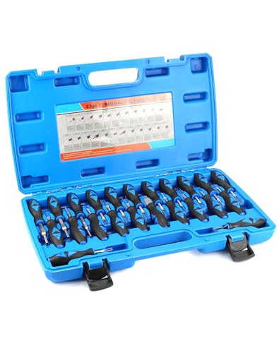 QWORK® 23 PCS Automotive Terminal Removal Tool Kit - Carbon Steel Pin Extractor Set for Car Electrical Wiring Connector Release
