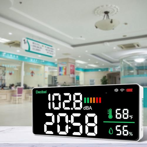 Miniatura 8 de Yanmis Medidor De Decibelio Medidor De Pared Wifi Montado En La Pared De 11 Pulgadas Humedad Tiempo De Pantalla De Sonido De Sonido Para - Portable 4 En 1 Ruido Para Uso Interior
