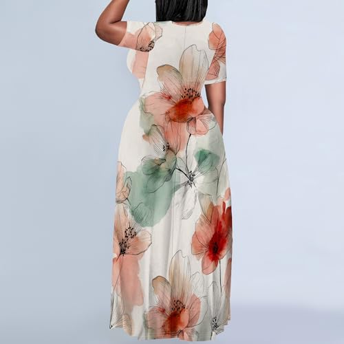 Image of PinkPatty Women's Plus Size Maxi Dresses Short Sleeve Sundress Summer T-Shirt Beach Long Dress with Pockets