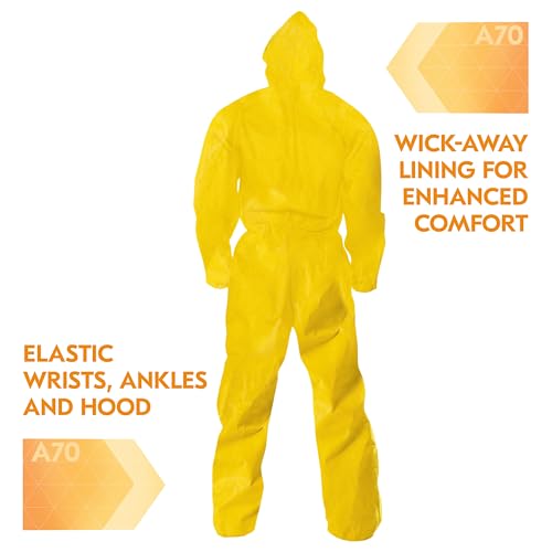 Kleenguard A70 Chemical Spray Protection Coveralls (09818) Suit, Hooded, Zip Front, Elastic Wrists & Ankles, 5XL, Yellow, 12 Garments/Case - Thumbnail 4