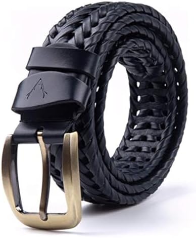 VOGARD Mens Braided Genuine Leather Original Branded Belt | Woven Leather Belt for Casual Pants with Brass Buckle| Micro Adjustable