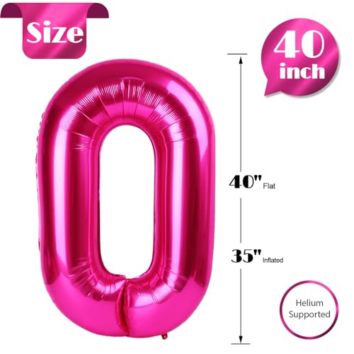 Image of Hot Pink Number 0 Balloon 40 Inch, 0 Balloon Number for 10th 20th 30th 40th 50th 60th Birthday Decorations, Hot Pink Party Supplies