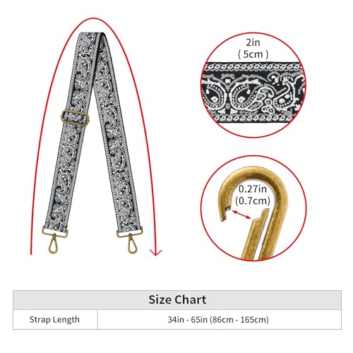 Image of ZOOEASS Bronze Buckles Purse Strap, 2 inch Wide Crossbody Handbag Strap Adjustable Replacement Shoulder Strap Vintage Embroidery