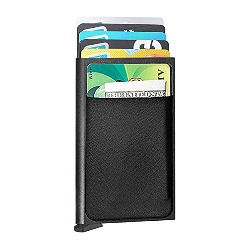 YWHBK Card Holder, Men Credit Card Holder, Slim Card Case Front Pocket Anti-theft-RFID Auto Pop up Travel Thin Wallets for Men, Black Aluminum&Elasticity Pocket ( Hold 6-8 Cards ), small, Rfid Wallet