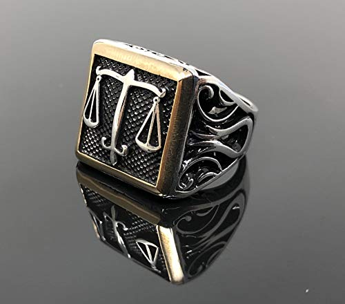 KAR 925K Stamped Sterling Silver Justice Sign Men's Ring I1E3